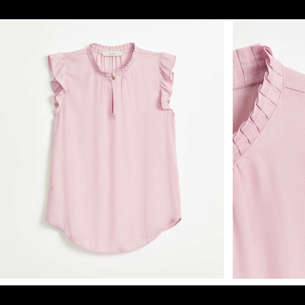 Petite Ruffle Split Neck Top